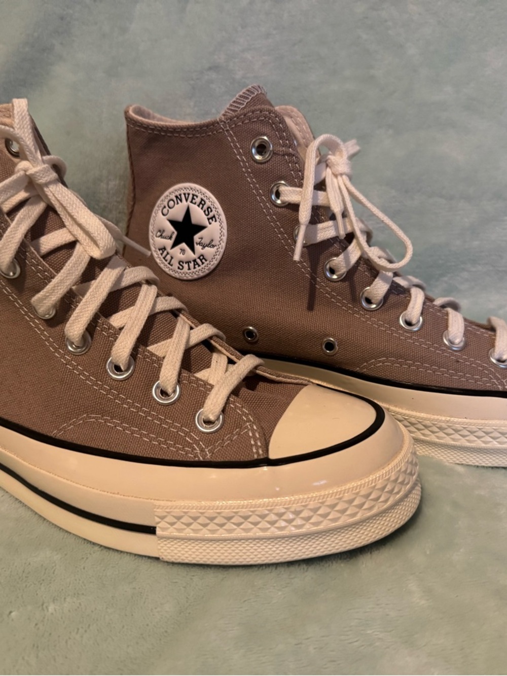 Converse High-Top Sneakers in Taupe and Cream - Picture 3 of 10